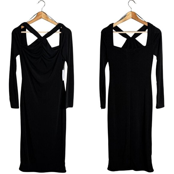 ASTR The Label Long Sleeve Cut Out Bodycon Midi Dress Women's Medium Black NWT - Picture 4 of 16